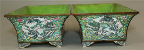 A pair of Chinese Canton enamel rectangular planters, mid 19th century, 19.5cm